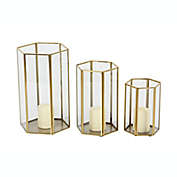 CosmoLiving by Cosmopolitan Hexagon Glass Lanterns in Gold (Set of 3)