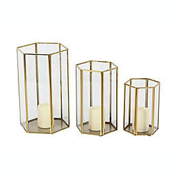 CosmoLiving by Cosmopolitan Hexagon Glass Lanterns in Gold (Set of 3)
