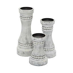 Ridge Road Décor Farmhouse Wooden Candle Holders in Grey (Set of 3)