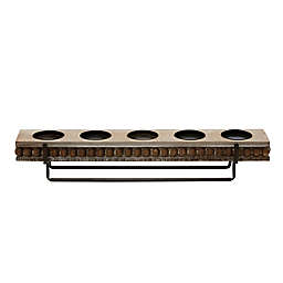 Ridge Road Décor Wood and Iron Wide Candle Holder in Brown/Natural