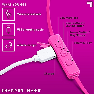 Sharper Image&reg; The Sound Of Unity Wireless Earbuds in Neon Pink. View a larger version of this product image.