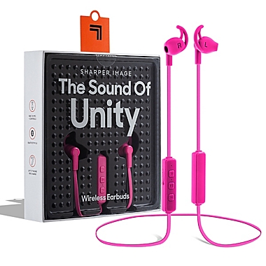 Sharper Image&reg; The Sound Of Unity Wireless Earbuds in Neon Pink. View a larger version of this product image.