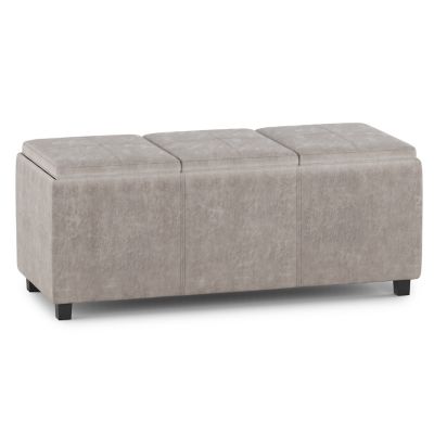 Simplihome Vegan Leather Ottoman, Avalon, Distressed Grey Taupe