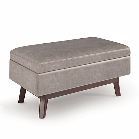 Simpli Home Owen Faux Leather Small, Distressed Leather Ottoman Rectangle