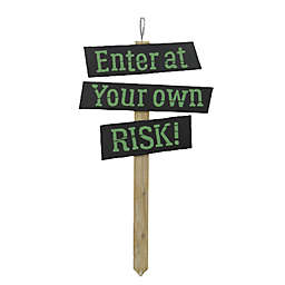 29-Inch "Enter At Your Own Risk" Halloween Stake Sign in Black/Green