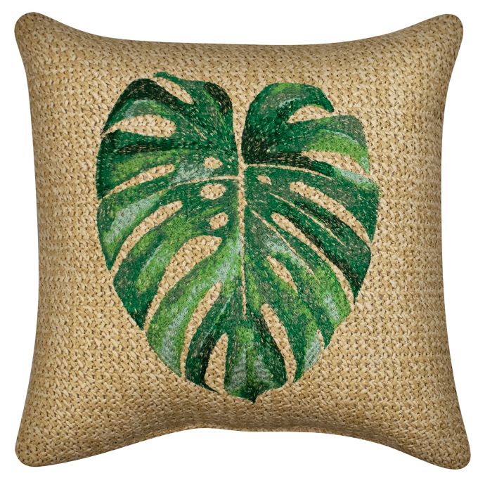 W Home™ Raffia Palm Leaf Indoor/Outdoor Square Thow Pillow in Tan Bed