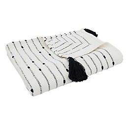 Saro Lifestyle Striped Tassel Throw Blanket in Black/White
