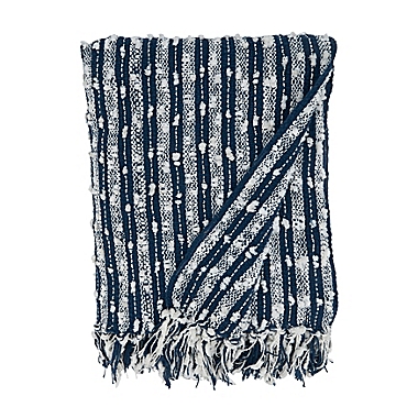 Saro Lifestyle Striped Fringe Throw Blanket in Navy/Blue. View a larger version of this product image.