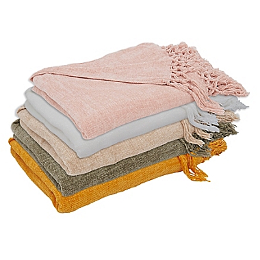Saro Lifestyle Knotted Chenille Throw Blanket in Mustard. View a larger version of this product image.
