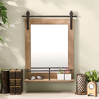 Danya B.&trade; Rustic 19.8-Inch x 25-Inch Industrial Barn Door Wall Mirror with Shelf. View a larger version of this product image.