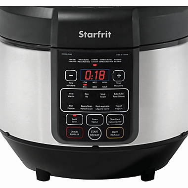 Starfrit&reg; 8.5 qt. Electric Pressure Cooker in Stainless Steel/Black. View a larger version of this product image.