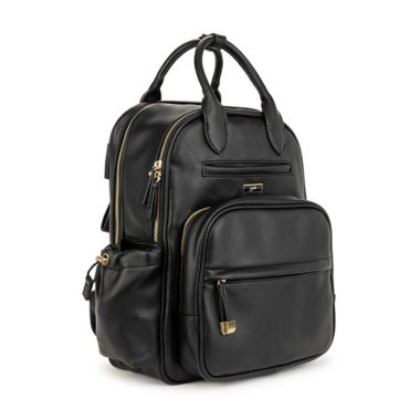 JuJuBe&reg; Million Pockets Faux Leather Diaper Backpack in Black Coffee. View a larger version of this product image.