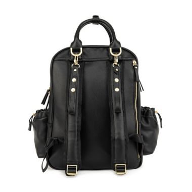 JuJuBe&reg; Million Pockets Faux Leather Diaper Backpack in Black Coffee. View a larger version of this product image.