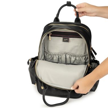 JuJuBe&reg; Million Pockets Faux Leather Diaper Backpack in Black Coffee. View a larger version of this product image.