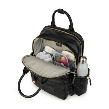 JuJuBe&reg; Million Pockets Faux Leather Diaper Backpack in Black Coffee. View a larger version of this product image.