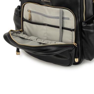 JuJuBe&reg; Million Pockets Faux Leather Diaper Backpack in Black Coffee. View a larger version of this product image.
