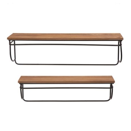 Glitzhome Farmhouse Metal/Wood Wall Shelves in Natural (Set of 2)