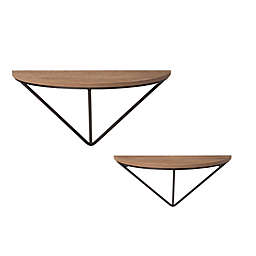 Glitzhome Farmhouse Half-Round Metal/Wood Wall Shelves in Natural (Set of 2)