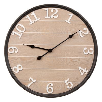 Glitzhome&reg; 23.6-Inch Round Metal/Wood Farmhouse Wall Clock