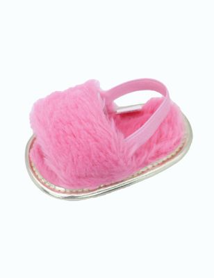 Stepping Stones Faux Fur Slipper in Coral