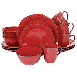 Elama Rustic Birch 16-Piece Dinnerware Set in Red