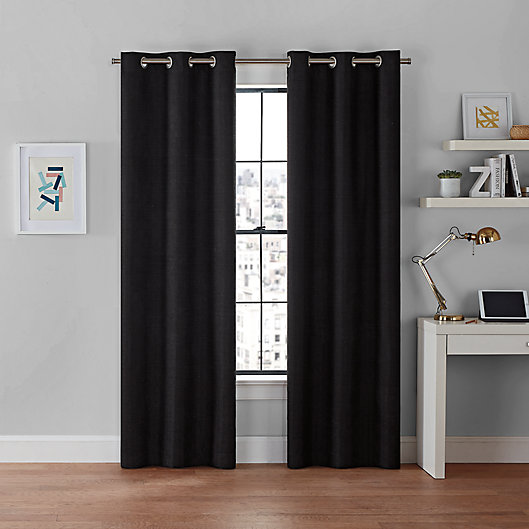 Alternate image 1 for Brookstone® Galaxy 63-Inch 100% Blackout Grommet Curtain Panels in Black (Set of 2)