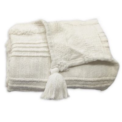 Bee &amp; Willow&trade; Textured Stripe Fringe Throw Blanket in White