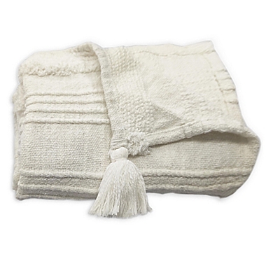 Bee &amp; Willow&trade; Textured Stripe Fringe Throw Blanket in White. View a larger version of this product image.