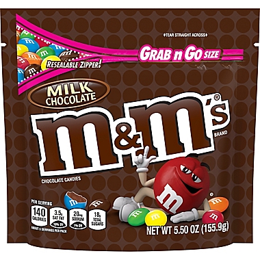 M&amp;M&#39;s&reg; Milk Chocolate 5.5 oz Grab n Go Bag Chocolate Candies. View a larger version of this product image.