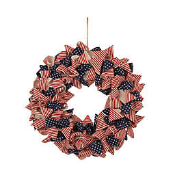 Glitzhome® 19-Inch Fabric Patriotic Stars and Stripes Wreath