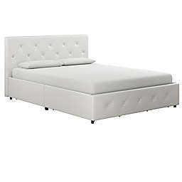 Atwater Living Dana Queen Faux Leather Upholstered Bed with Storage in White