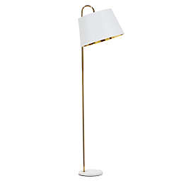 Ridge Road Décor Marbled Floor Lamp in Gold with Linen Shade