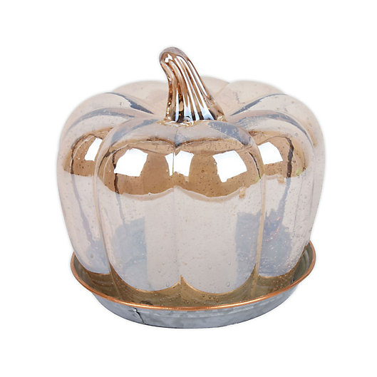 Alternate image 1 for Bee & Willow™ Medium Glass Pumpkin Cloche with LED Votive Candle in Amber