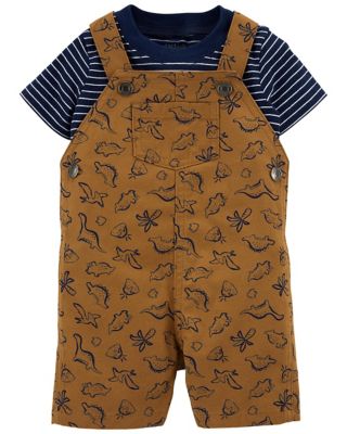 carter's® 2-Piece Striped T-Shirt & Dinosaur Shortall Set in Brown ...