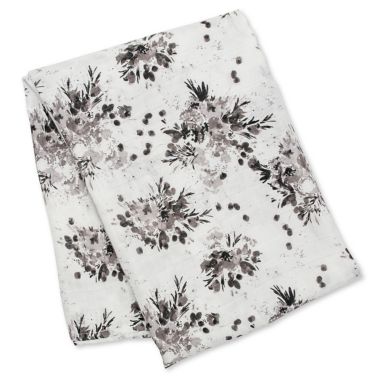 Lulujo Baby Deluxe Floral Swaddle in White/Black. View a larger version of this product image.