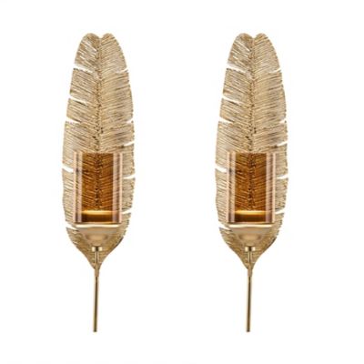 Danya B.&trade; Ana Feather Metal Wall Sconce Candle Holders in Gold (Set of 2)