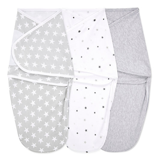 Alternate image 1 for aden + anais® essentials 3-Pack Twinkle Easy Wrap Swaddle Wraps in Grey