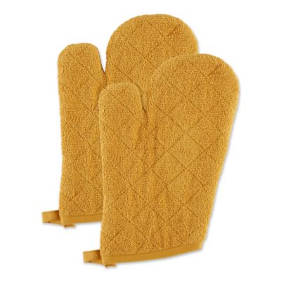 Terry Oven Mitts in Honey Gold (Set of 2)