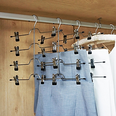 Simply Essential&trade; 4-Tier Skirt/Pant Hanger in Black/Chrome. View a larger version of this product image.