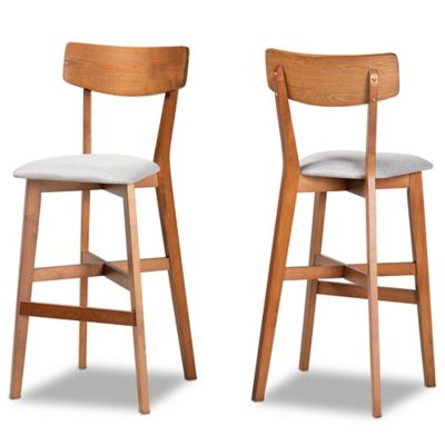 2pc Cameron Wood Counter Height Barstools Gray/Walnut/Brown - Baxton Studio