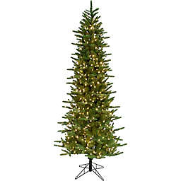 Fraser Hill Farm 6.5-Foot Carmel Pine Slim Artificial Christmas Tree with Clear Lighting
