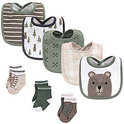 Hudson Baby® 8-Piece Forest Bear Bib and Socks Set in Olive/Brown