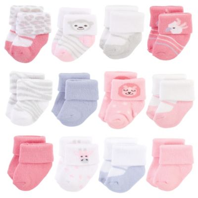Hudson Baby&reg; Size 0-3M 12-Pack Safari Crew Socks in Pink