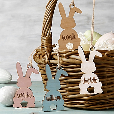 Easter Bunny Personalized Wood Easter Basket Tag. View a larger version of this product image.