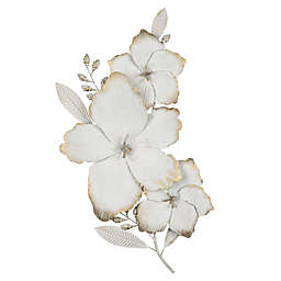Stratton Home Décor Blooming 3D Flower 29.5-Inch x 15-Inch Metal Wall Art in White/Gold