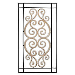 Stratton Home Décor Metal and Wood Scroll Panel 17.5-Inch x 34-Inch Framed Wall Décor