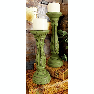 Ridge Road D&eacute;cor Traditional Wood Candle Holders in Green (Set of 3). View a larger version of this product image.