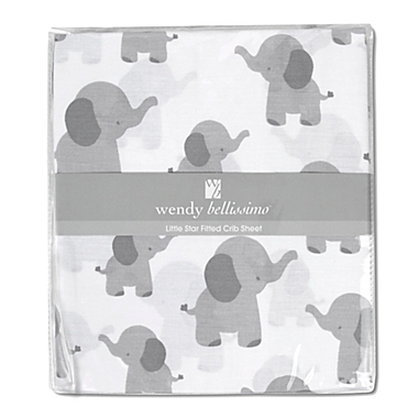 Wendy Bellissimo&trade; Mix &amp; Match Lil Elephant Crib Sheet in White/Grey. View a larger version of this product image.
