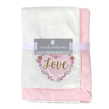 Wendy Bellissimo&trade; Wildflower &quot;Love&quot; Plush Blanket in Cream/Pink. View a larger version of this product image.