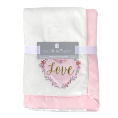 Wendy Bellissimo&trade; Wildflower "Love" Plush Blanket in Cream/Pink. View a larger version of this product image.